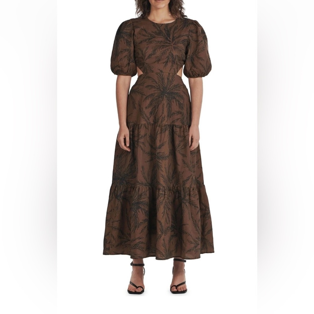Charlie Holiday Brown Palm Long Sleeve Dress